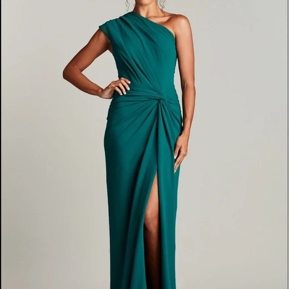 green emerald velvet dress Tadashi Shoji BVU22813L High Slit Long Formal Prom Dress – The Dress Outlet main image 0